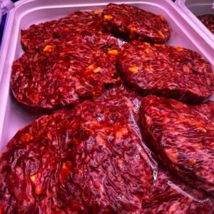 Hamburguesas de pollo, jamón ibérico y trufa